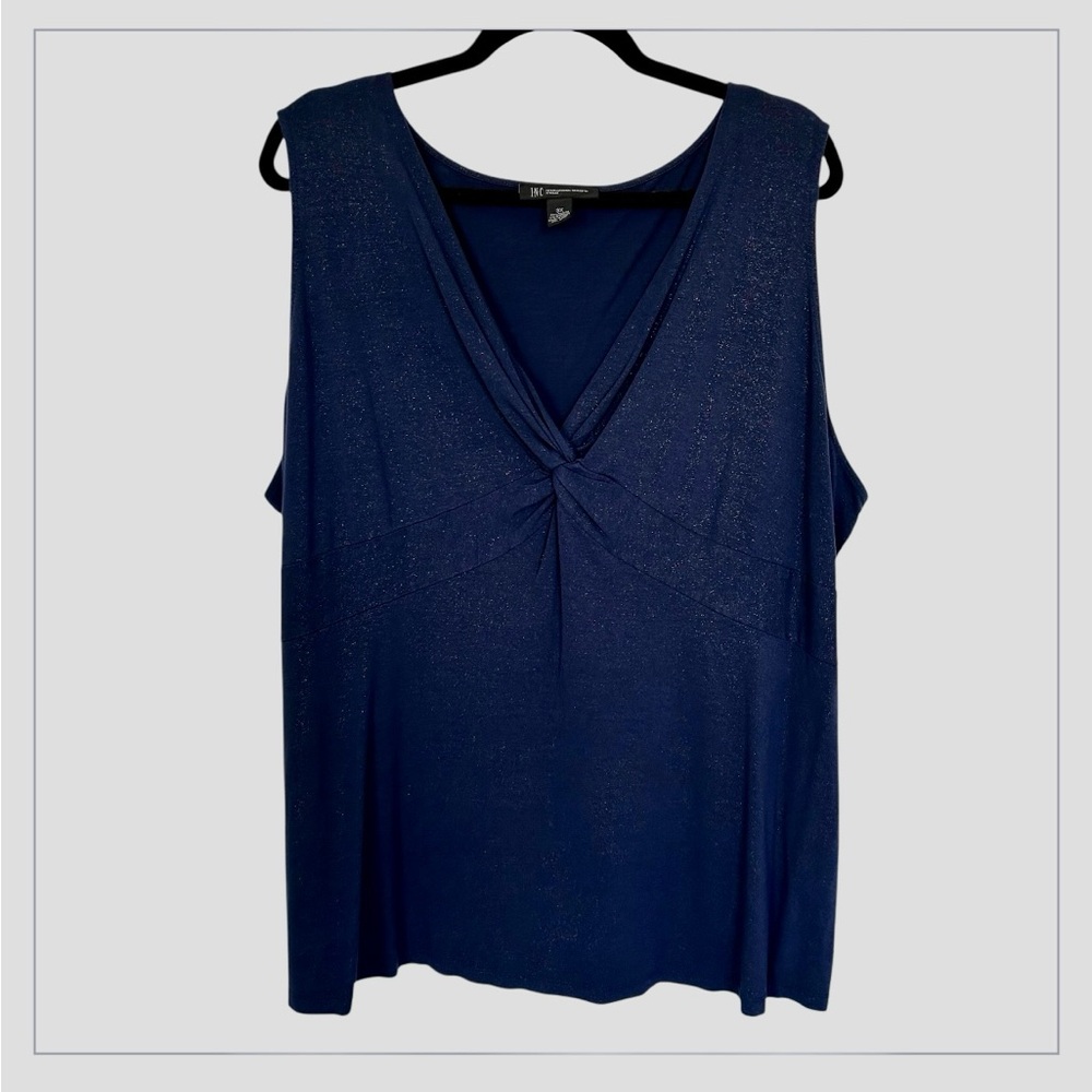 INC PLUS Women’s V-neck Tank Top‎ Navy Blue Shimmer Twist Detail Relaxed 3X